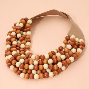 Light Brown Wooden Boho Magnetic Collar Multi Layered Chain Beaded Necklace